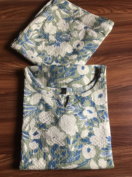 Katha Work - Classy Flowers - Pista - Cord Set - Pure Cotton