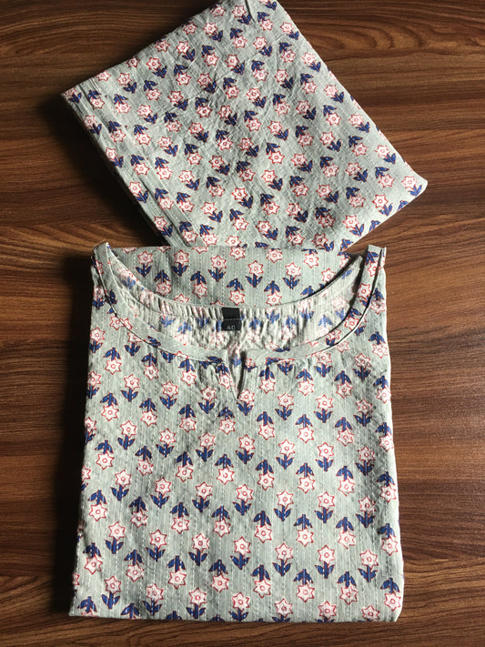 Katha Work - Star Flower - GREY - Cord Set - Pure Cotton