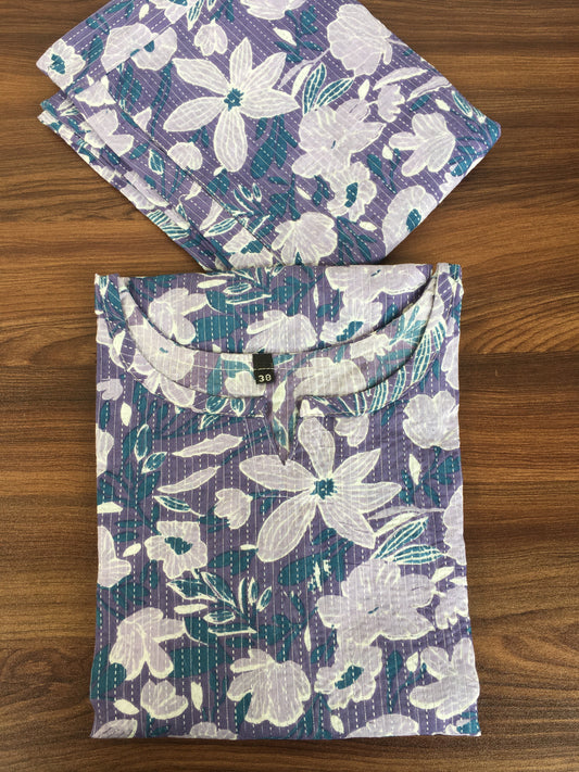 Katha Work - Classy Flowers - Purple - Cord Set - Pure Cotton