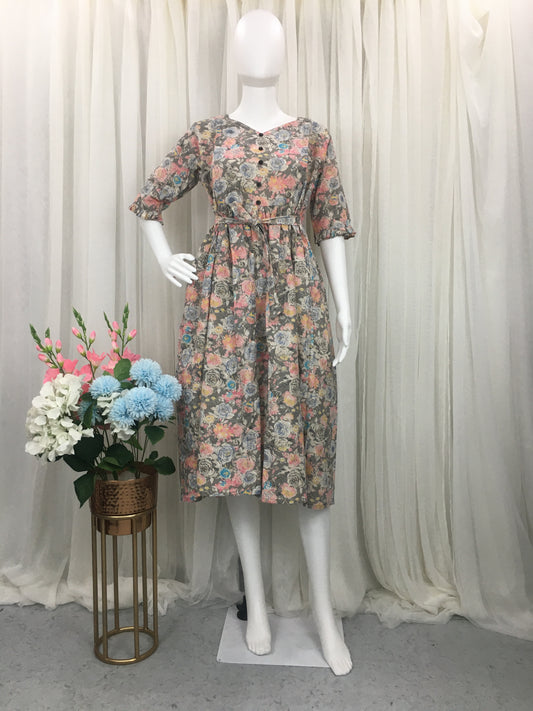 New York Style - Grey Rose Print - Flared Maternity Wear