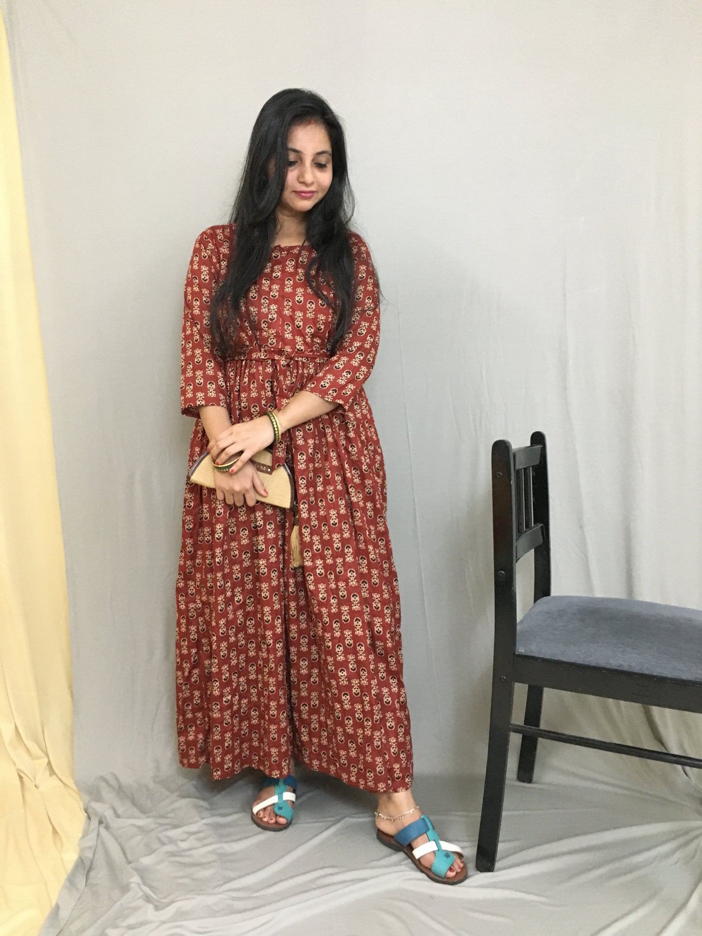 Ajrakh Maroon Print - Maternity Kurti with Feeding Zips