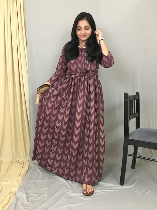 Arrow Print - Purple - Maternity Kurti with Feeding Zips - Cotton Flex - Thicker Fabric