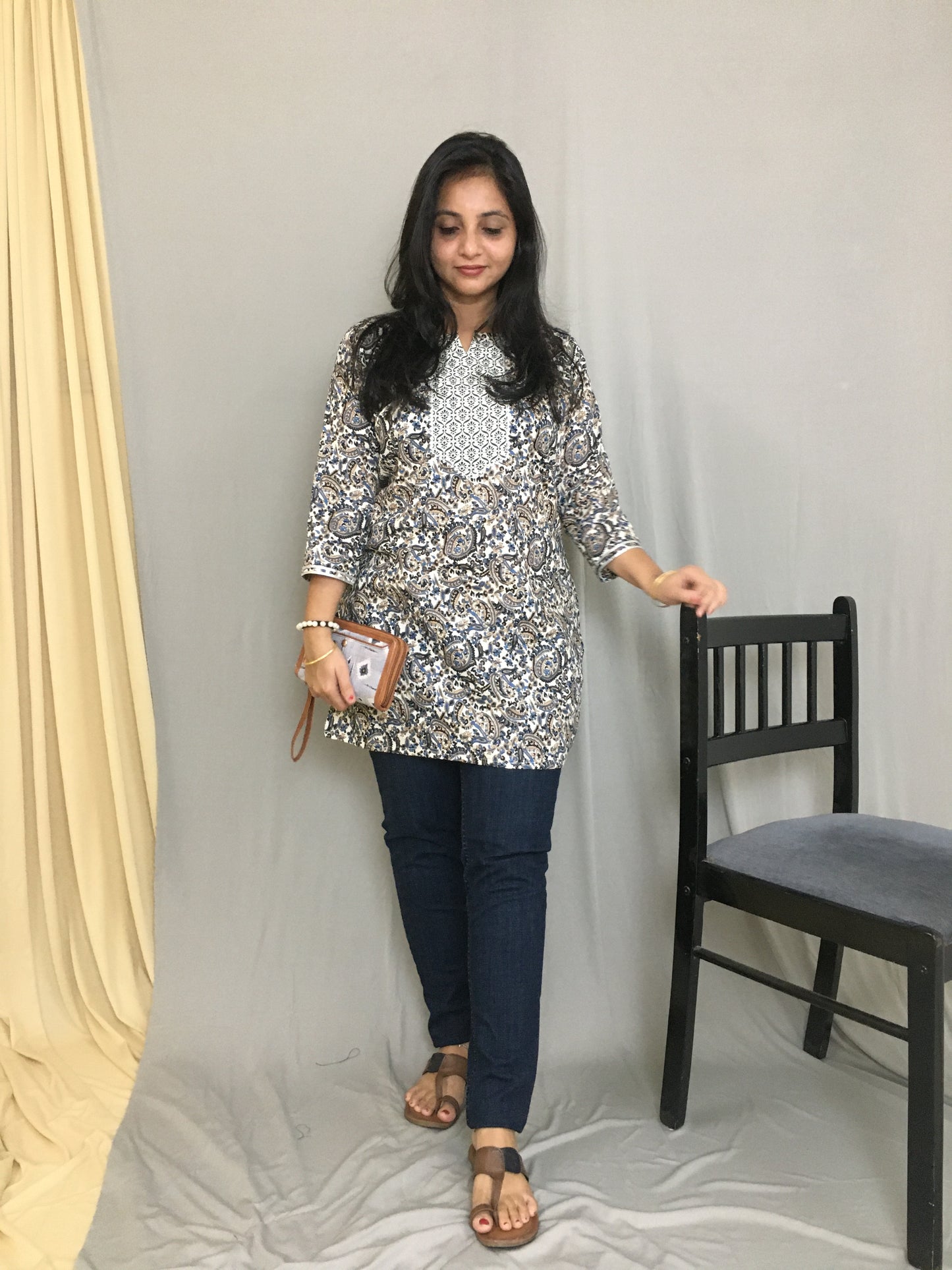Black Keri - Multi Flower - Short Kurti - Pure Cotton