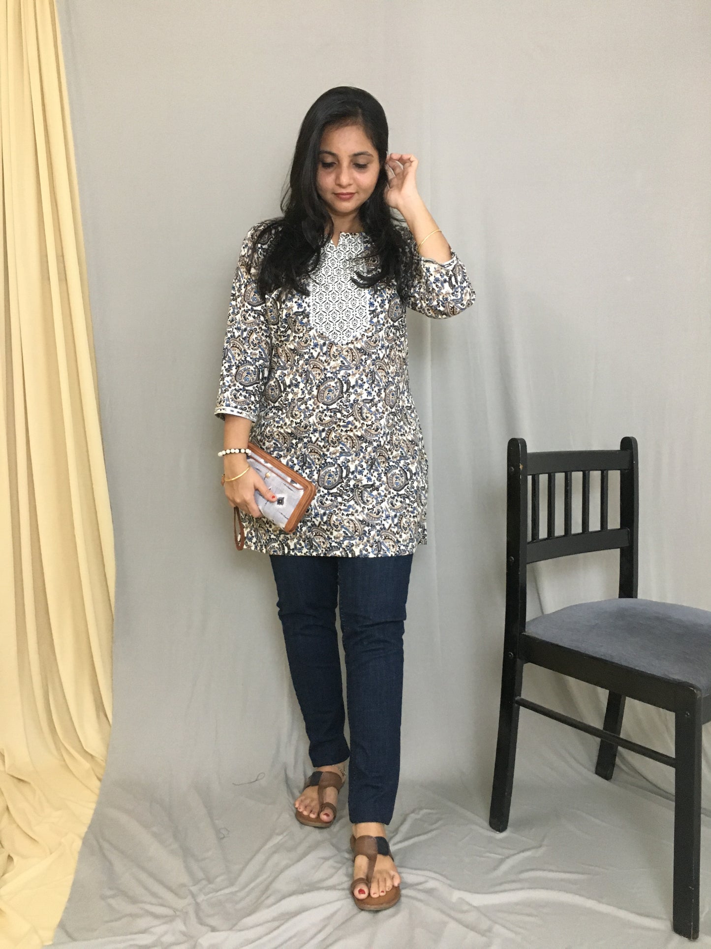 Black Keri - Multi Flower - Short Kurti - Pure Cotton