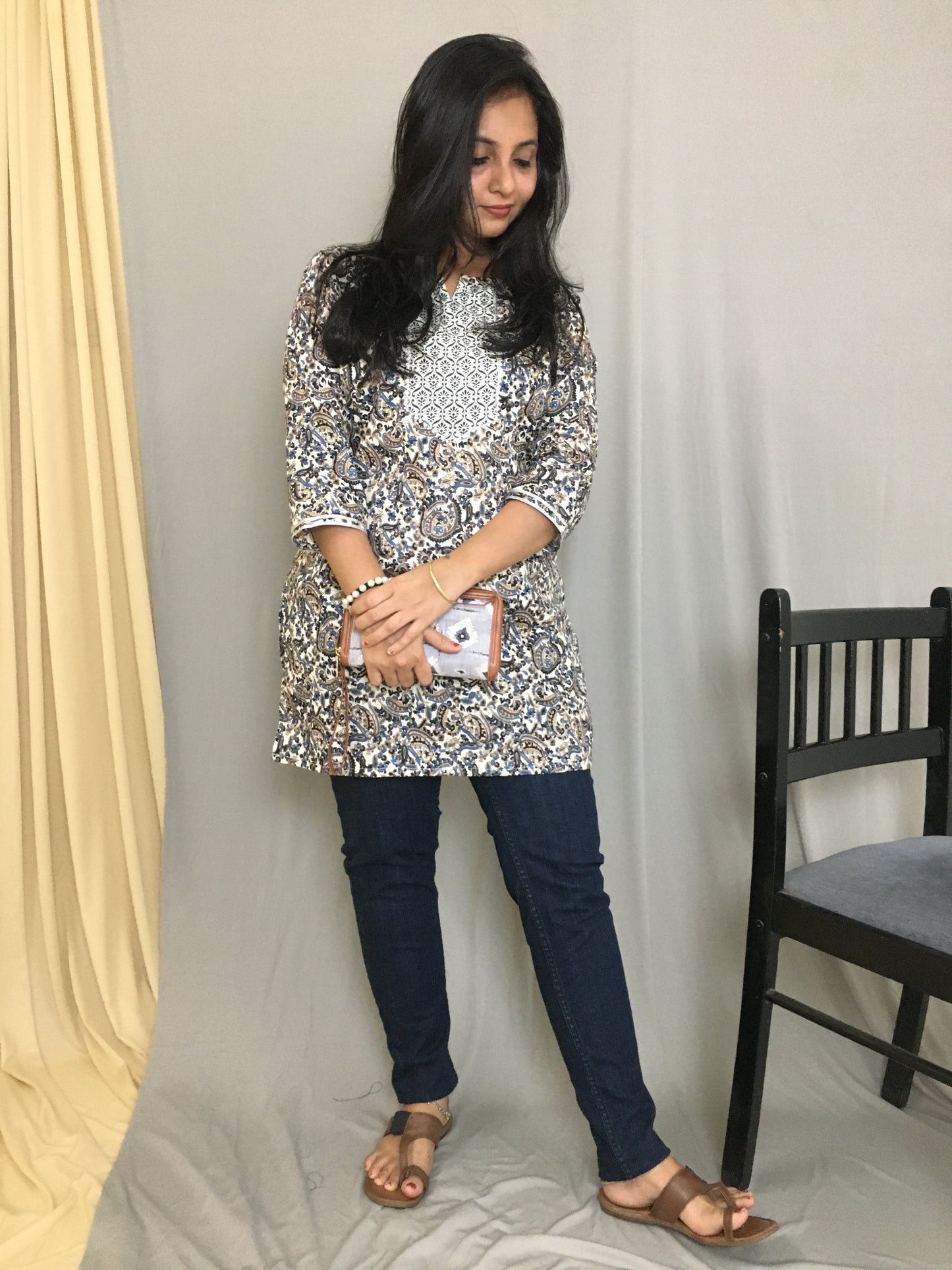 Black Keri - Multi Flower - Short Kurti - Pure Cotton