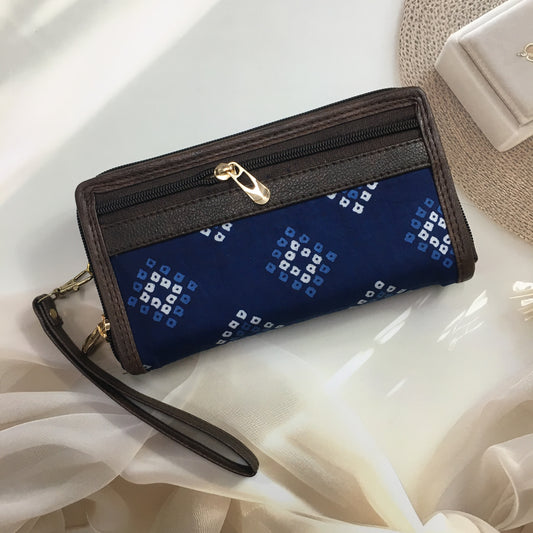 3 pockets  - Trendy & Beautiful Womens Wallet - Blue Square Bandhani