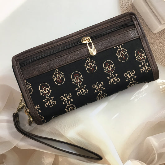 3 pockets  - Trendy & Beautiful Womens Wallet - Black Cream Ajrakh