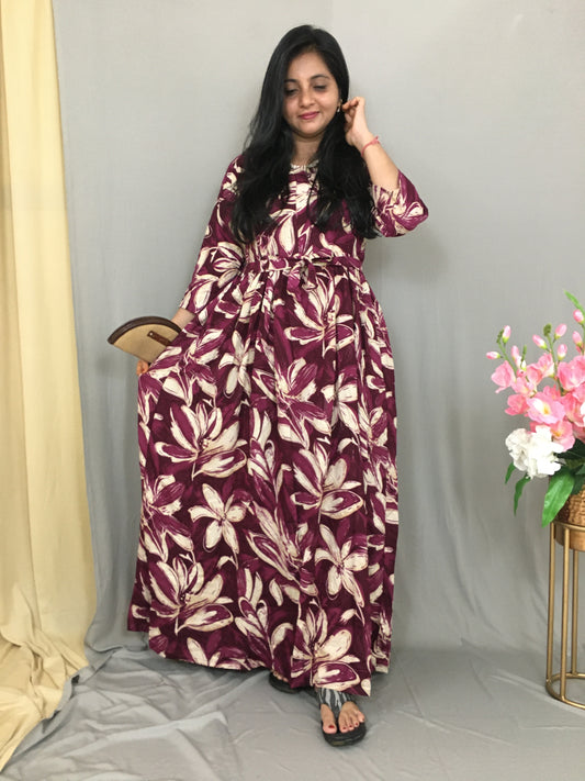 Jasmine Purple - Maternity Kurti with Feeding Zips - Soft Rayon