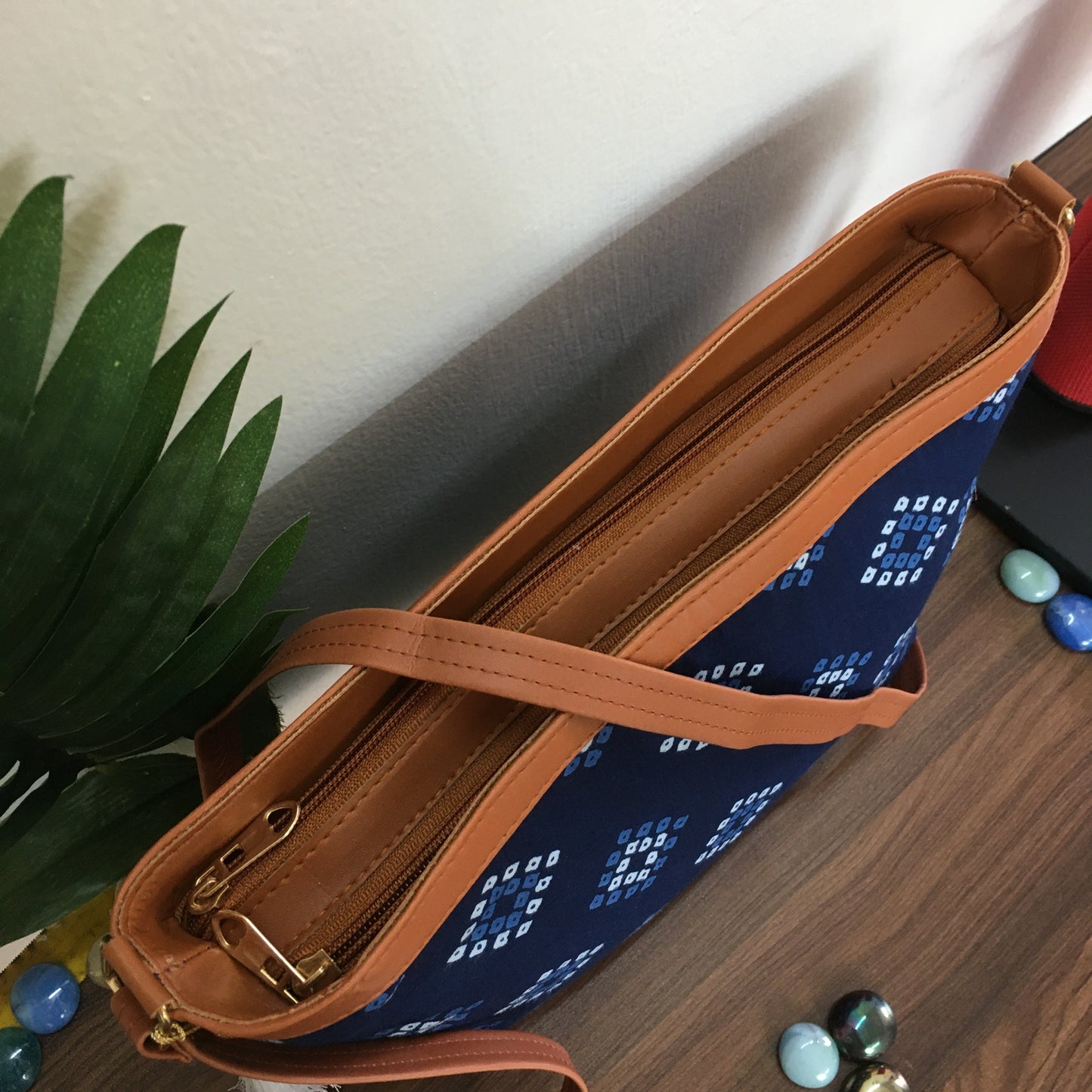 Minsk - 3 zip- Big size - Sling Bag - D no - 45 - Blue Square Bandhani