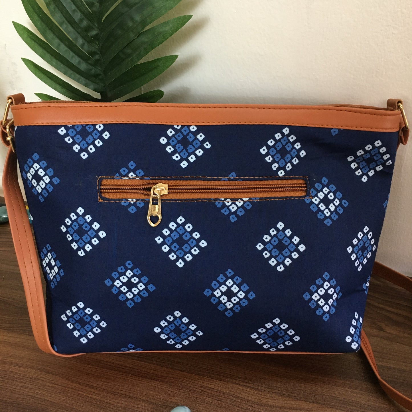 Minsk - 3 zip- Big size - Sling Bag - D no - 45 - Blue Square Bandhani