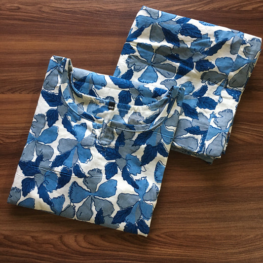 Flower & Leafs - Blue / Sky Blue - Cord Set - Pure Cotton