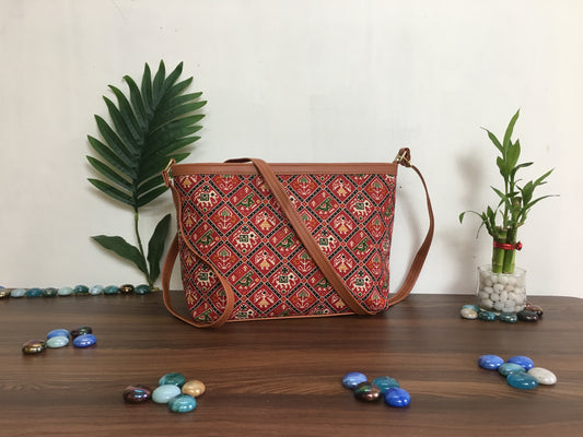 Minsk - 3 zip- Big size - Sling Bag - Square Patola - Red