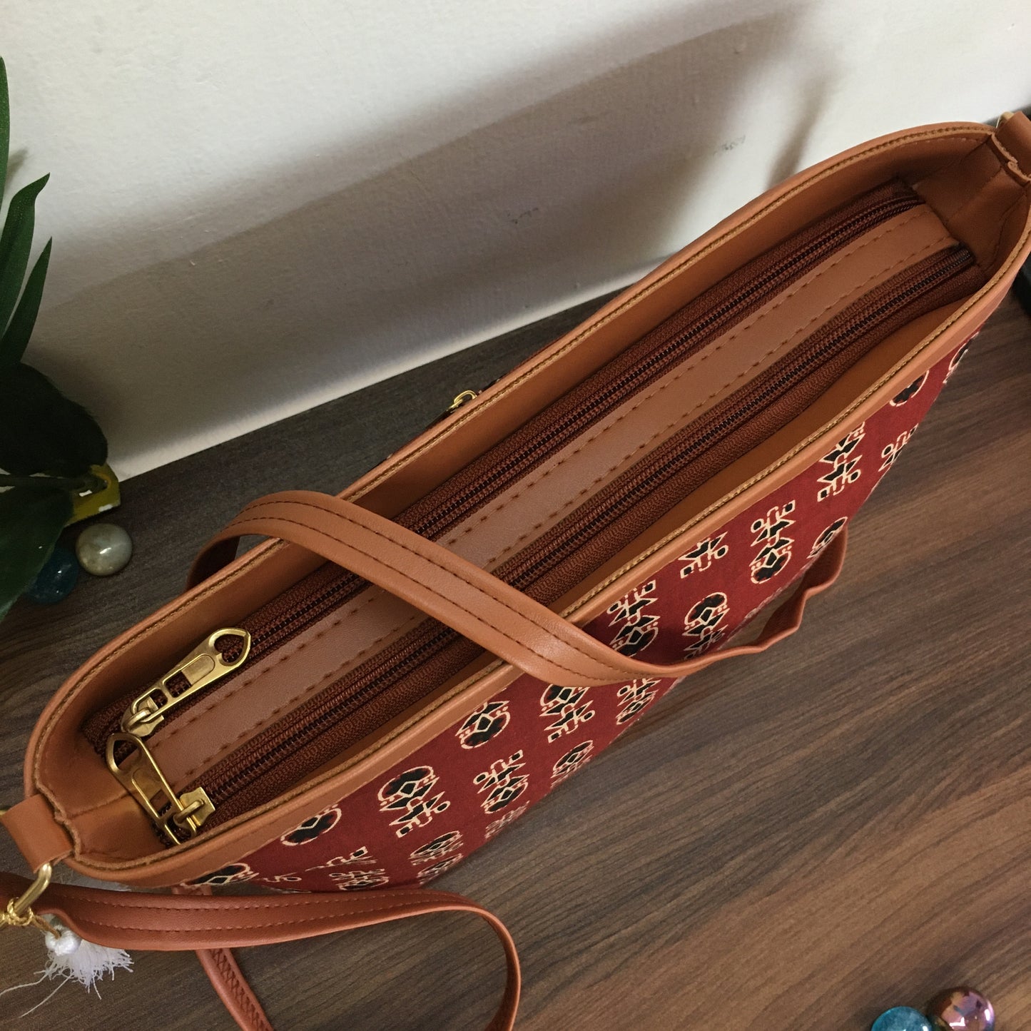 Minsk - 3 zip- Big size - Sling Bag - Ajrakh Maroon
