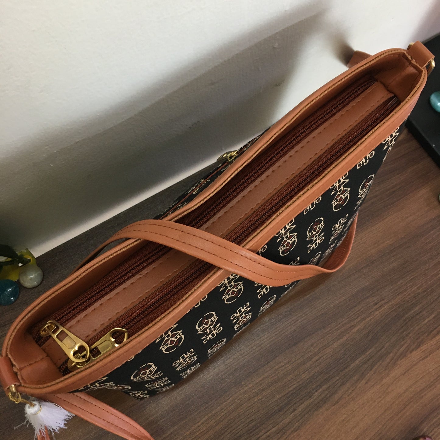 Minsk - 3 zip- Big size - Sling Bag - Black Ajrakh