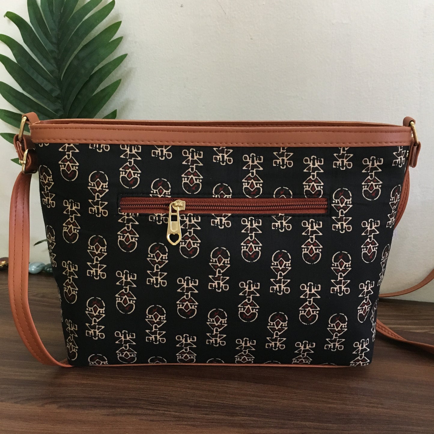 Minsk - 3 zip- Big size - Sling Bag - Black Ajrakh