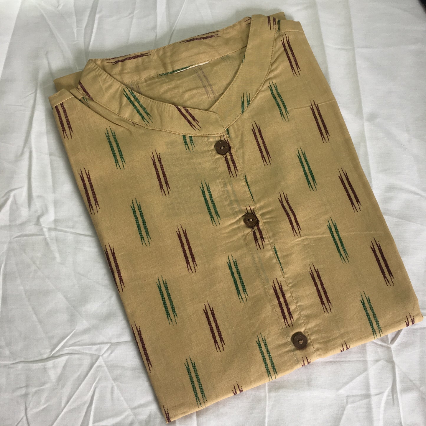 Beige Cotton Ikat Straight Kurta - 3443