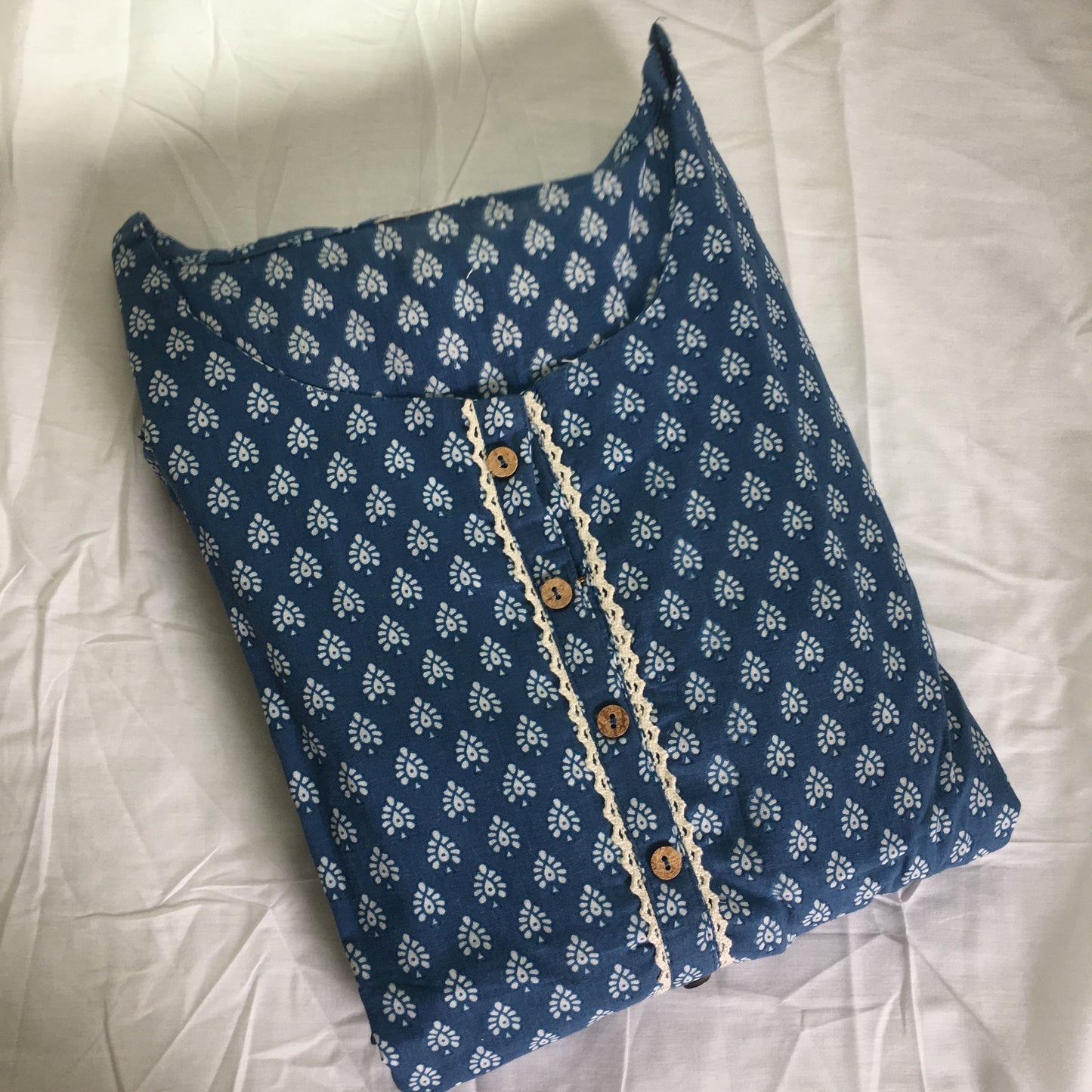 Blue Cotton Ethnic Motifs Flared Kurta - 3956