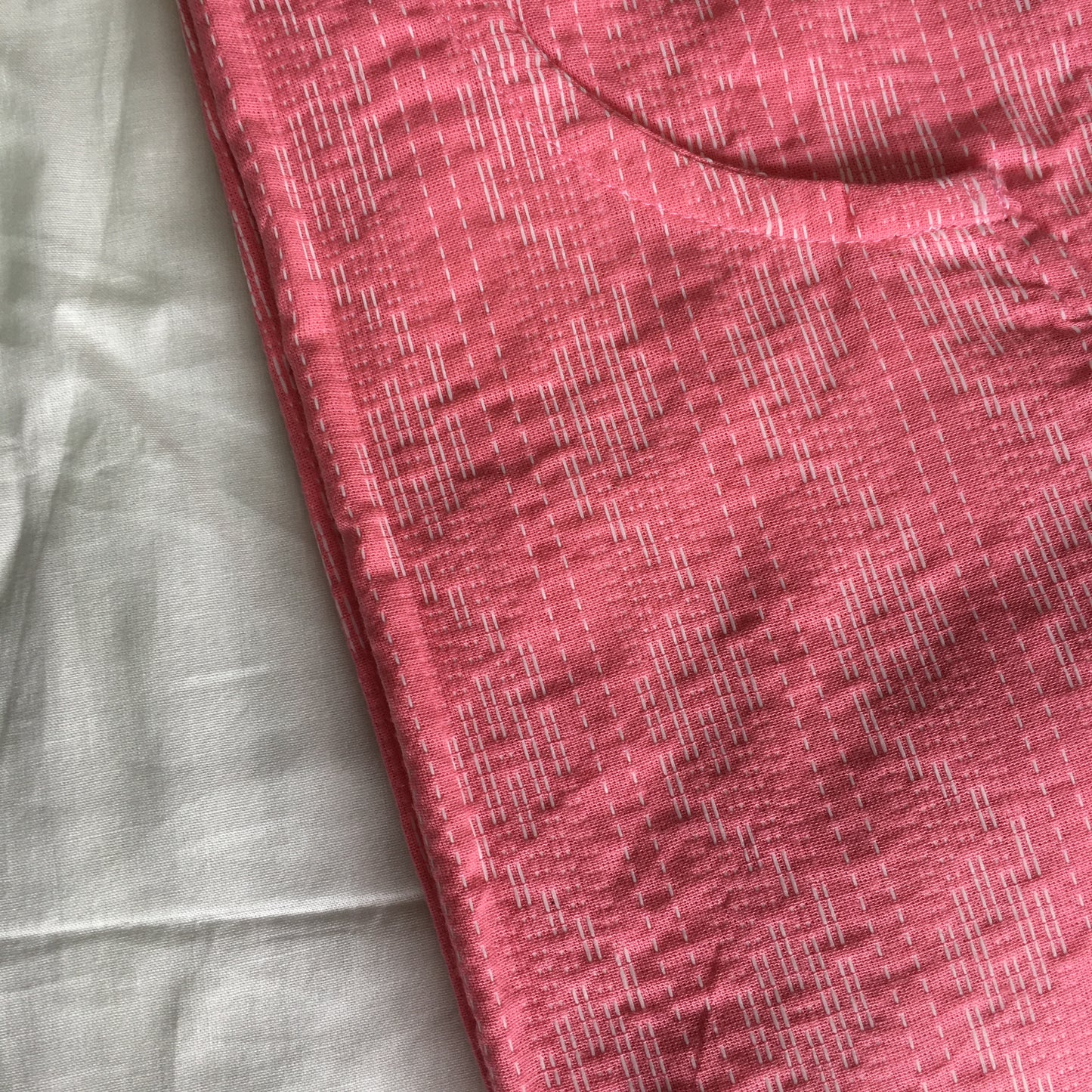 Light Pink Katha work Cotton Kurti- Knee Length - 3803