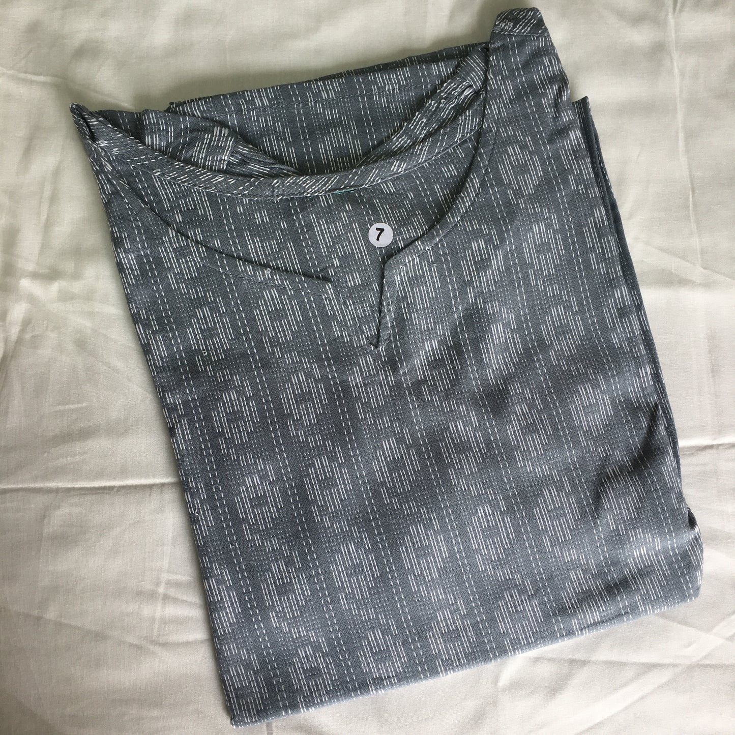 Grey Katha work Cotton Kurti- Knee Length - 3804