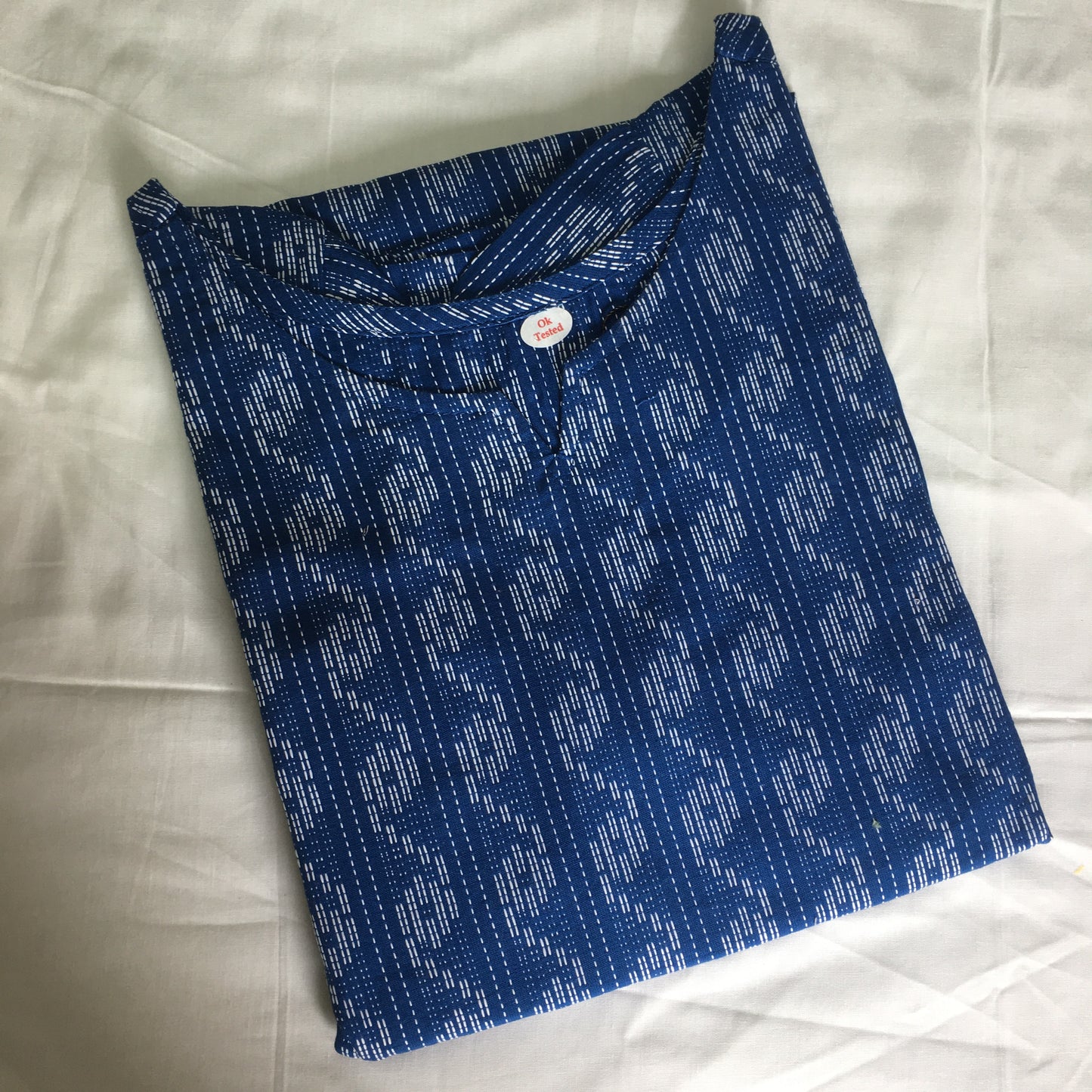 Blue Katha work Cotton Kurti- Knee Length - 3567