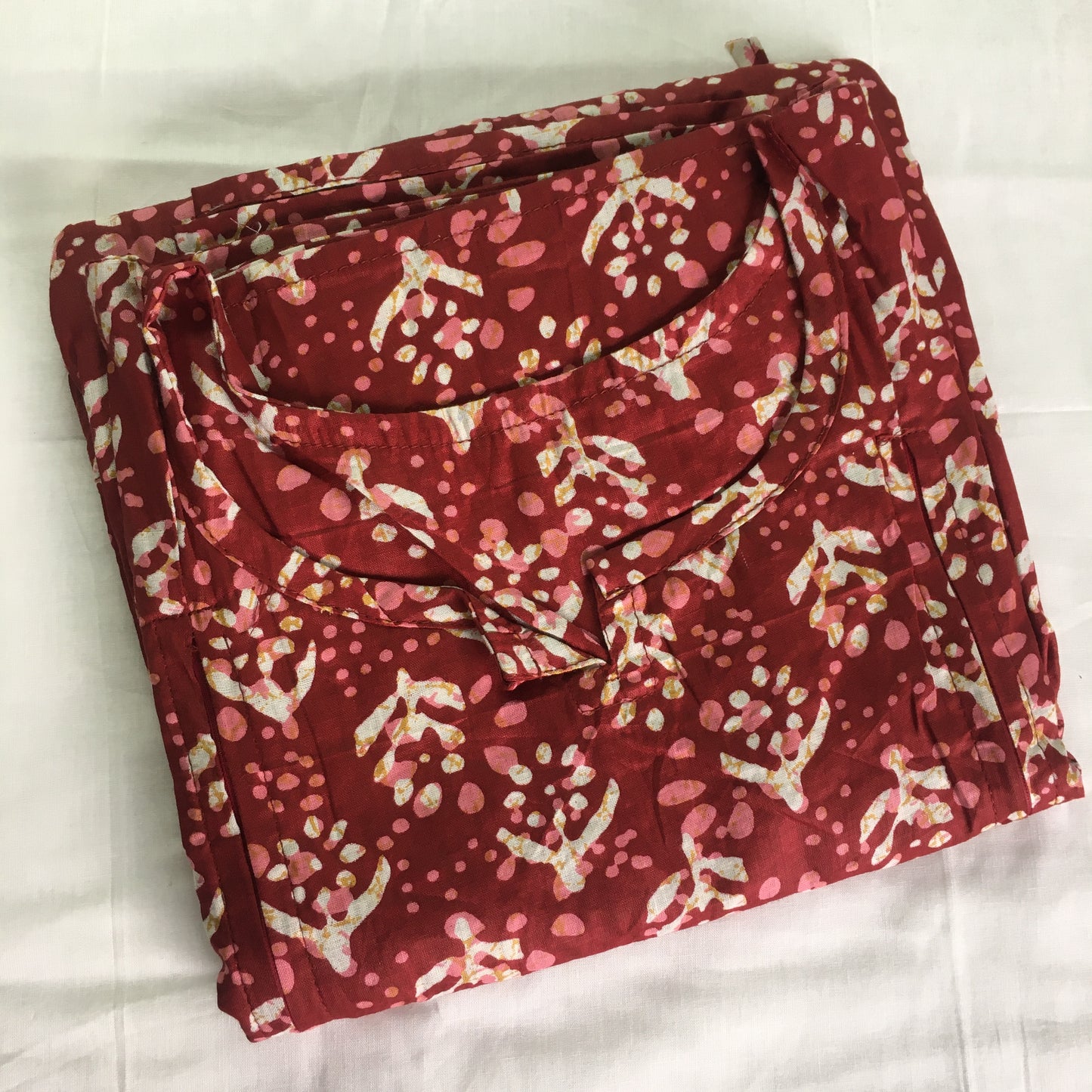 Maternity / Feeding Zips - Kaftan - Free Size - Pure Cotton - Batik Flower - Maroon