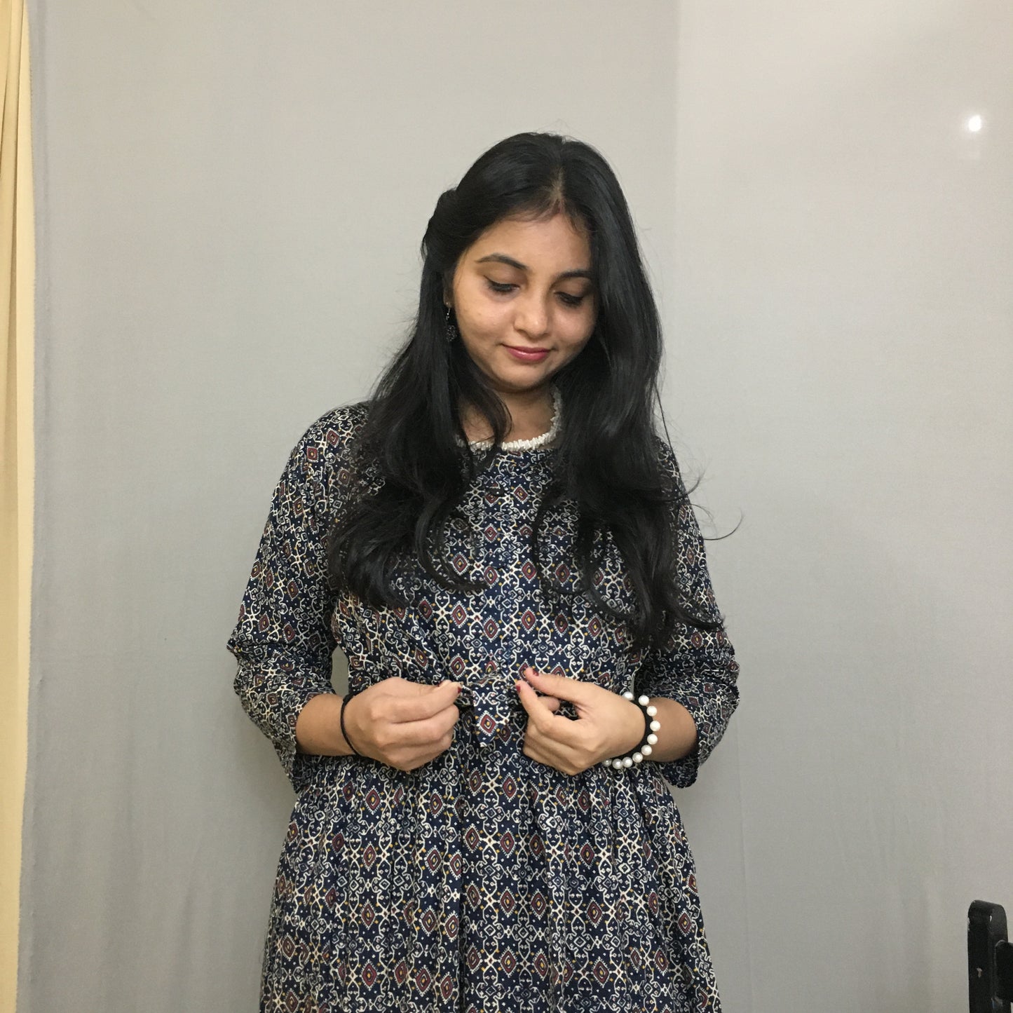 Maternity Kurti with Feeding Zips - Pure Cotton - Kalamkari Ajrakh Blue