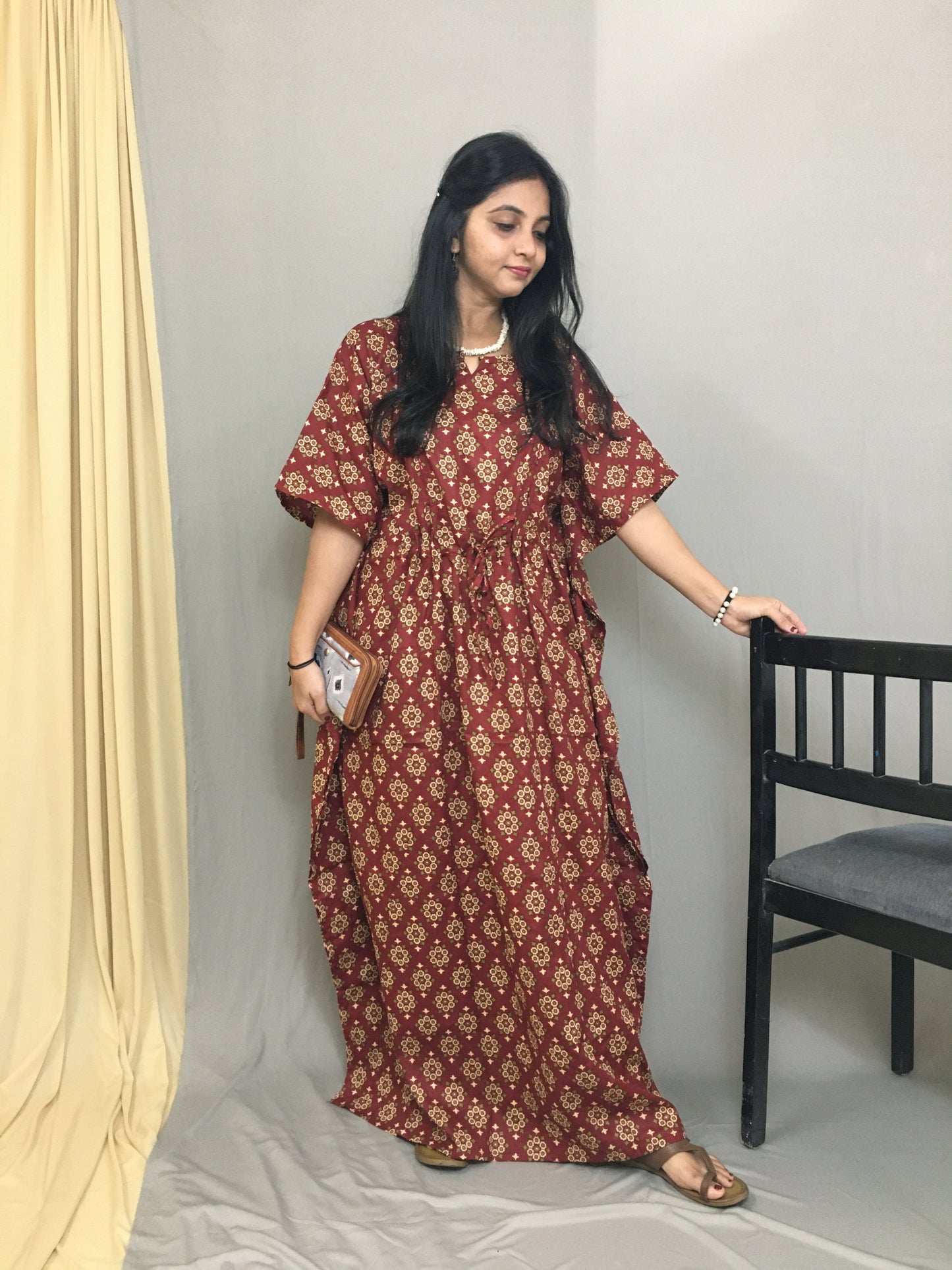 Maternity / Feeding Zips - Kaftan - Free Size - Pure Cotton - Dno - 36 - Maroon