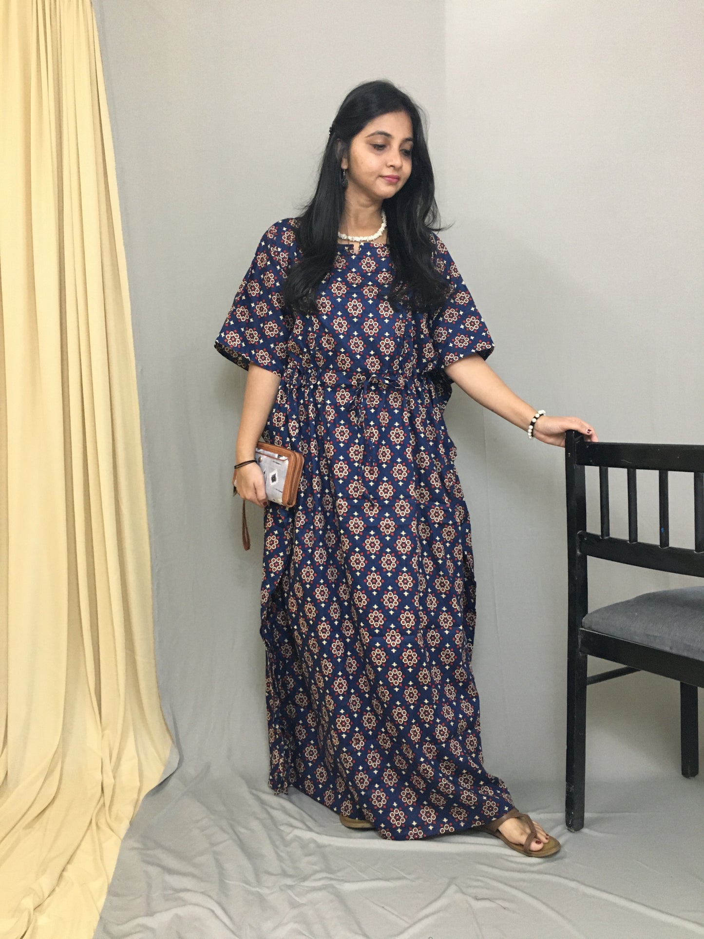 Maternity / Feeding Zips - Kaftan - Free Size - Pure Cotton - Dno - 36 - Blue