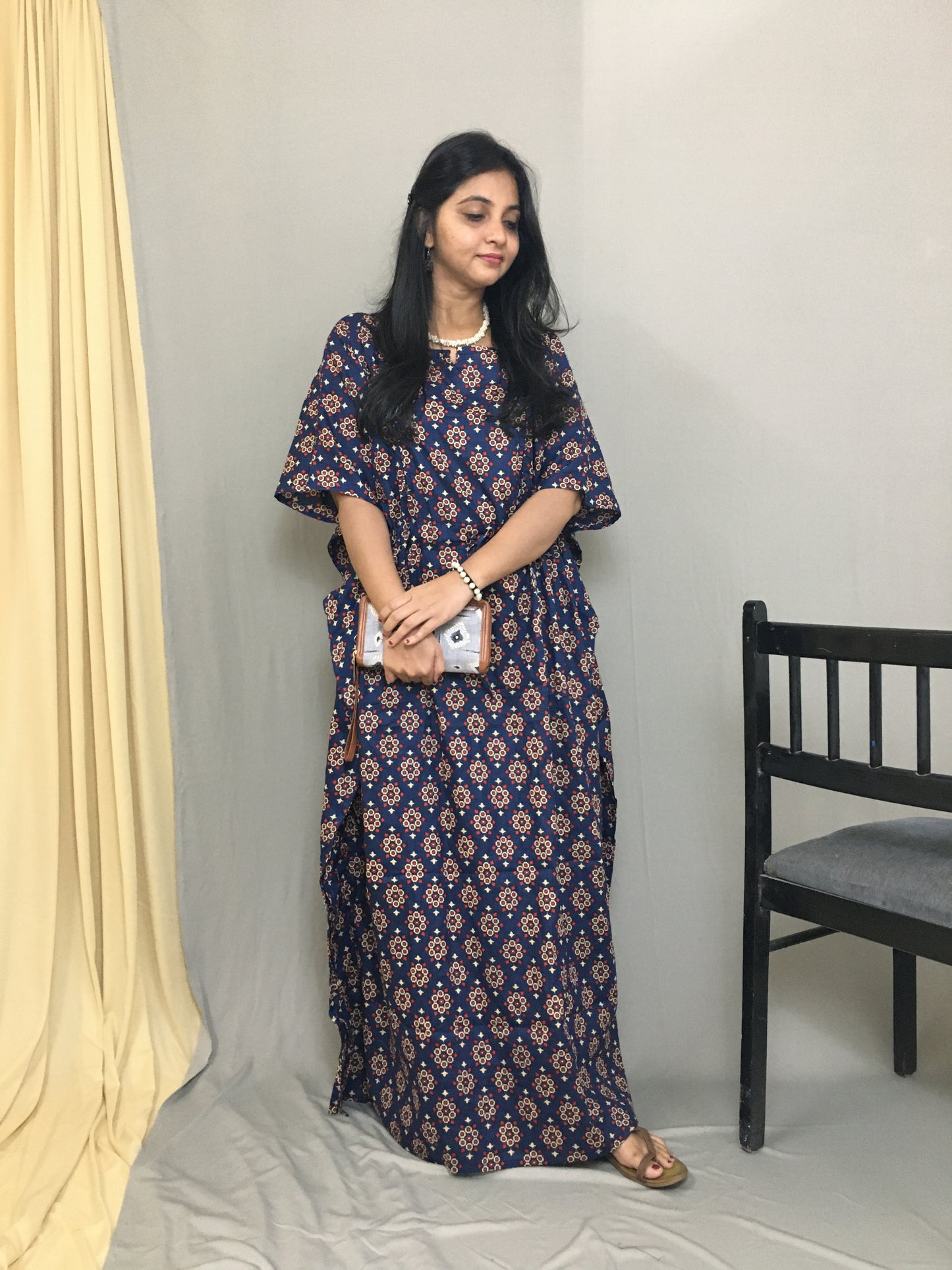 Maternity / Feeding Zips - Kaftan - Free Size - Pure Cotton - Dno - 36 - Blue