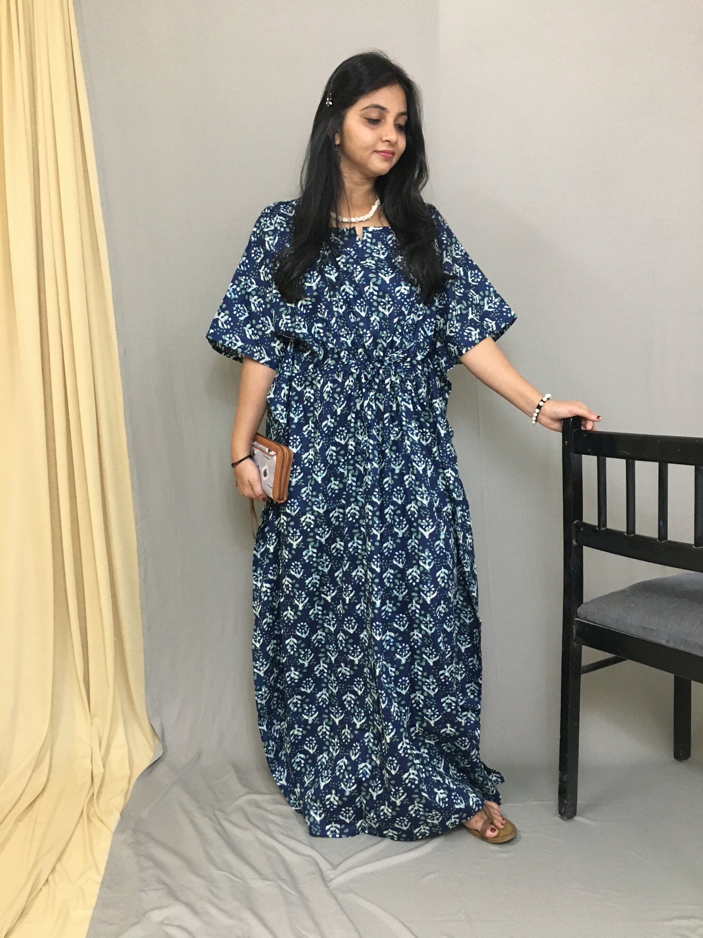 Maternity / Feeding Zips - Kaftan - Free Size - Pure Cotton - Dno - 35 - Blue