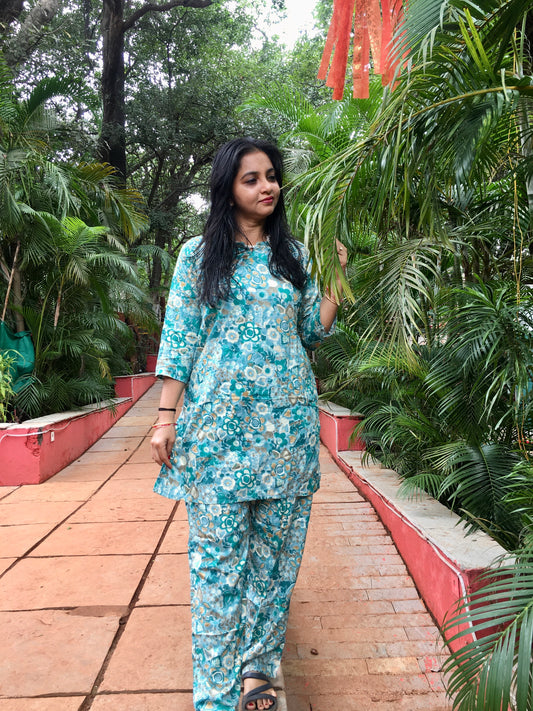 Sea Green White - Cord Set - Soft Rayon