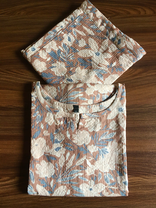 Katha Work - Classy Flowers - Brown - Cord Set - Pure Cotton