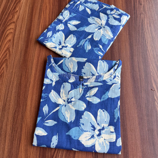 Jasmine White Flower - Blue - Cord Set - Pure Cotton