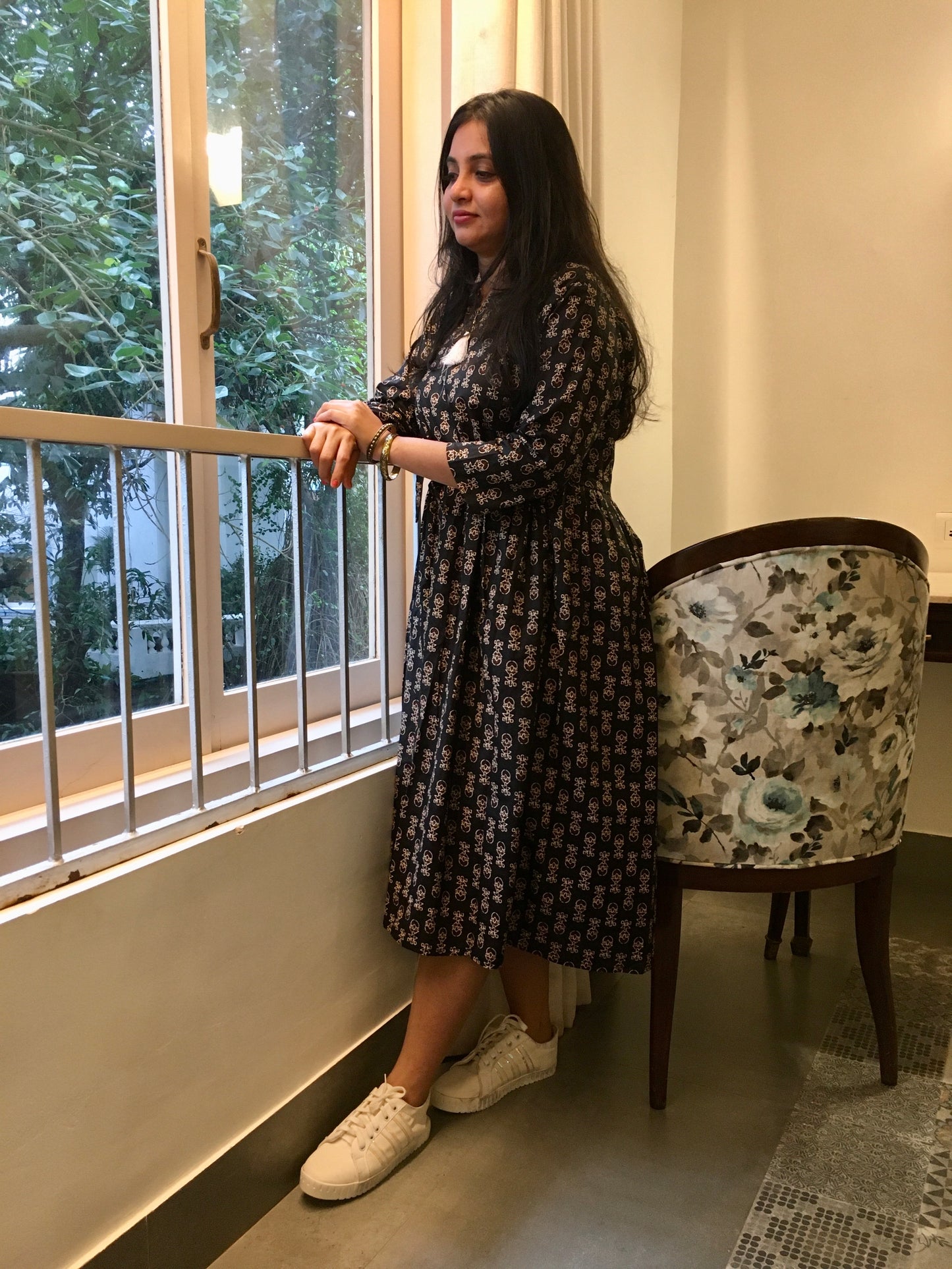 New York Style - Flared Dress - Maternity Suitable - Black Cream Ajrakh