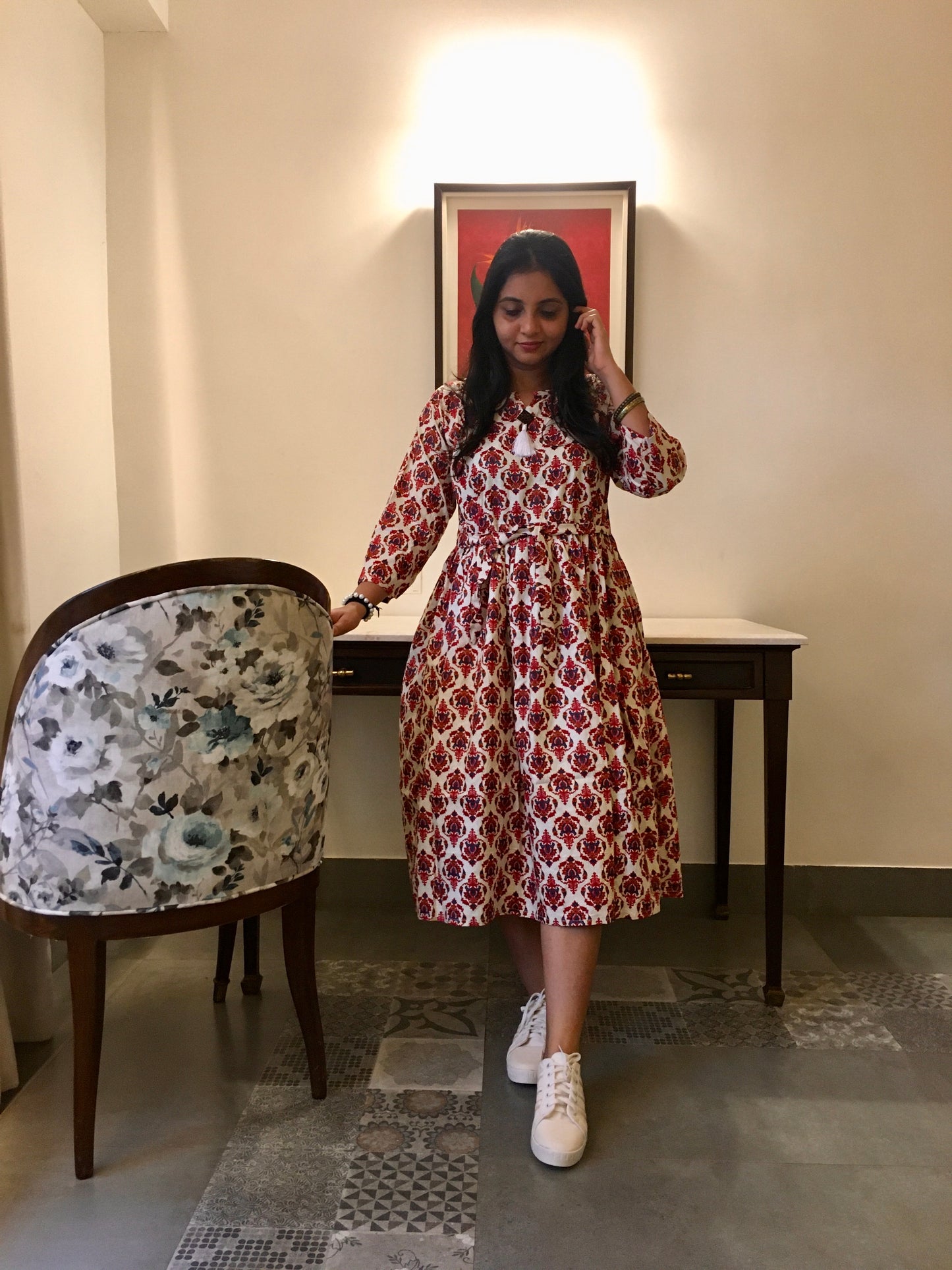 New York Style - Flared Dress - Maternity Suitable - Cream Red