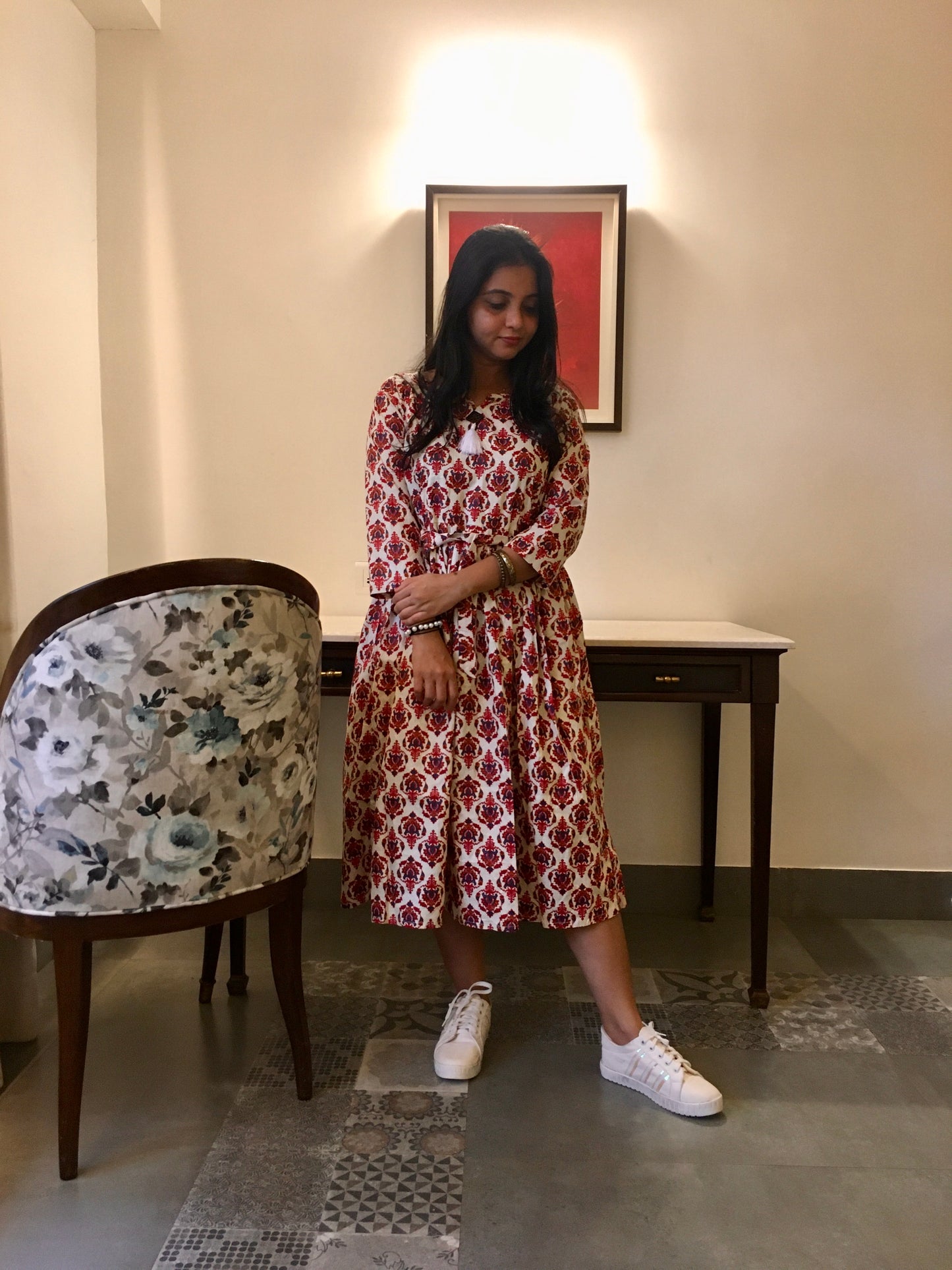 New York Style - Flared Dress - Maternity Suitable - Cream Red
