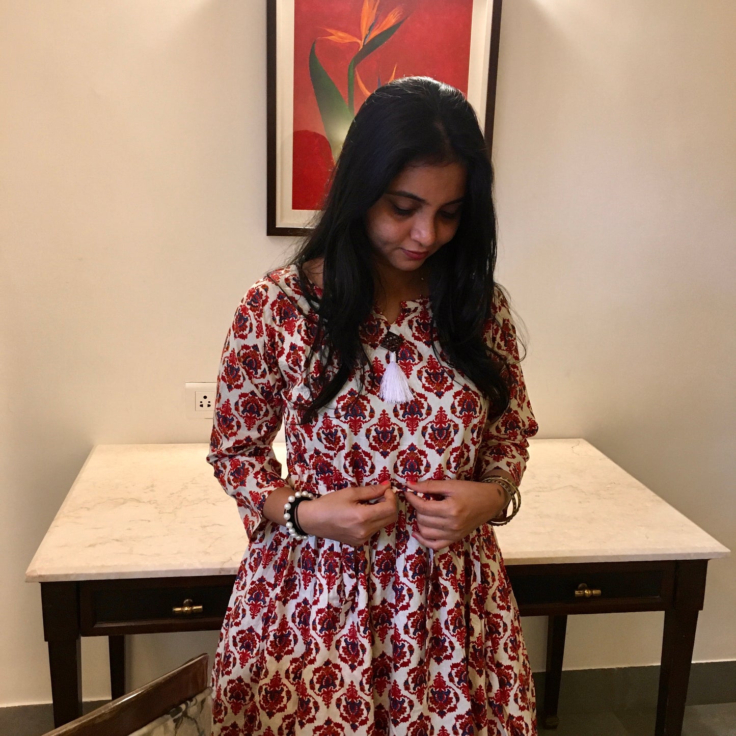 New York Style - Flared Dress - Maternity Suitable - Cream Red