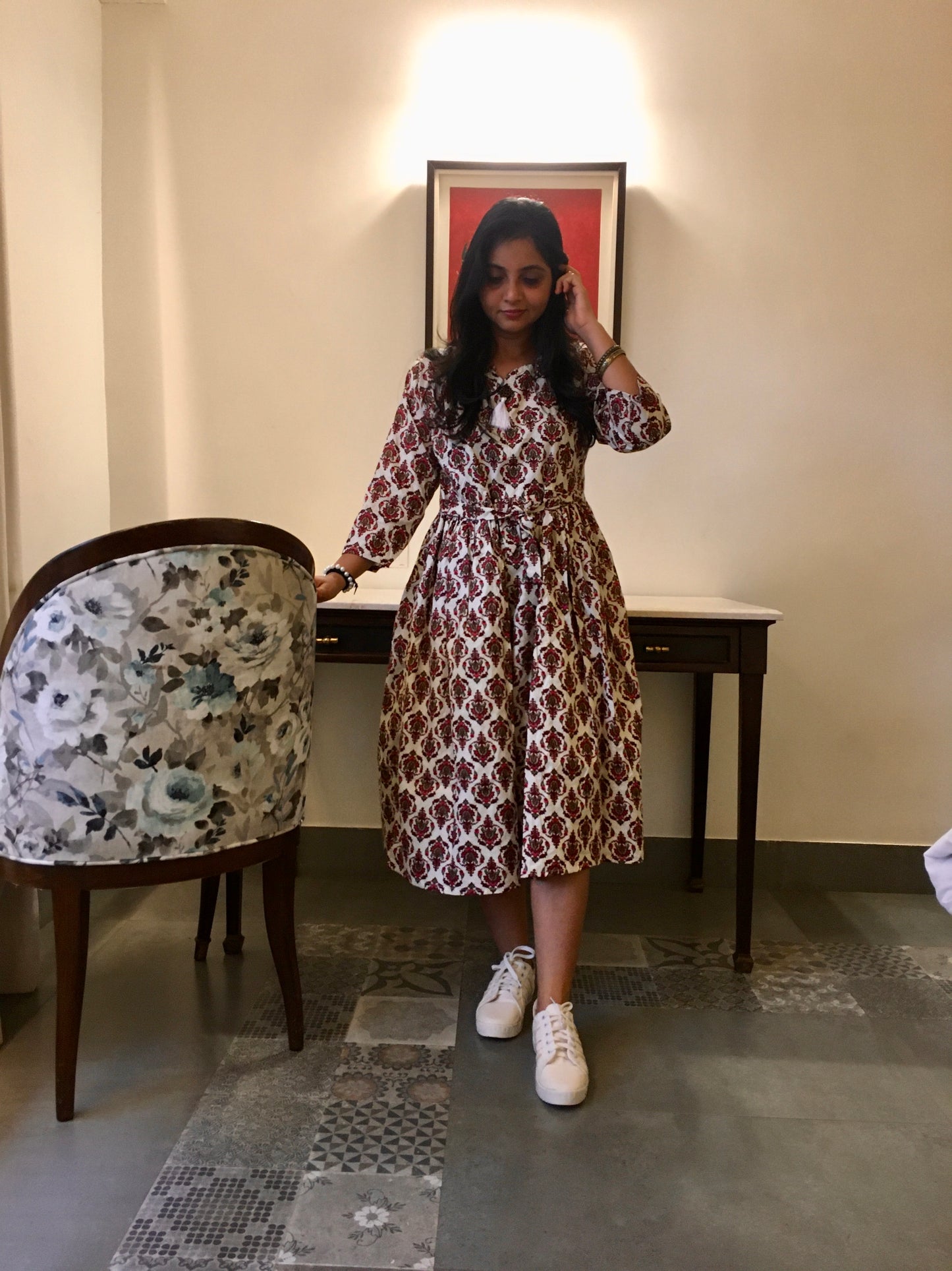 New York Style - Flared Dress - Maternity Suitable - Cream Maroon