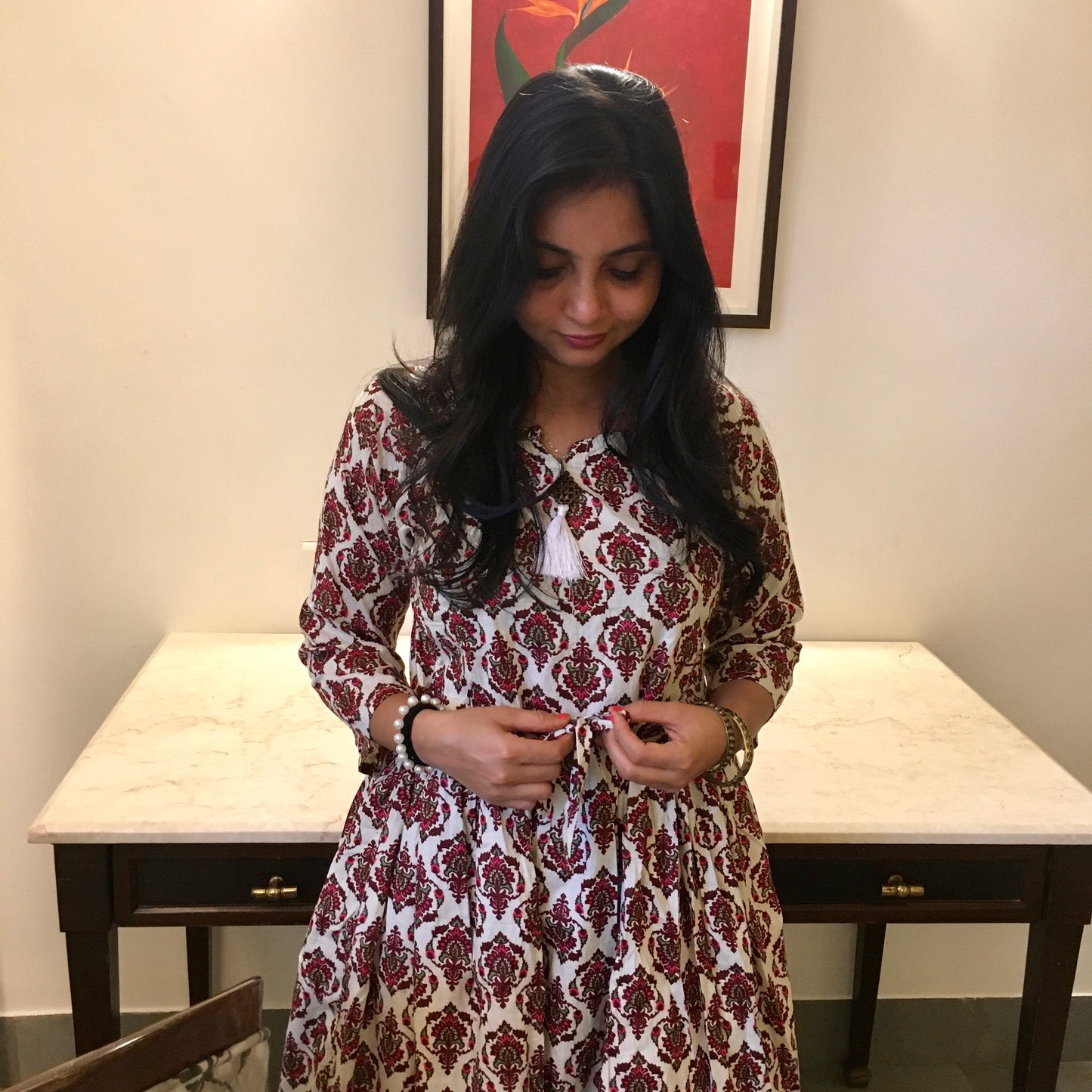 New York Style - Flared Dress - Maternity Suitable - Cream Maroon