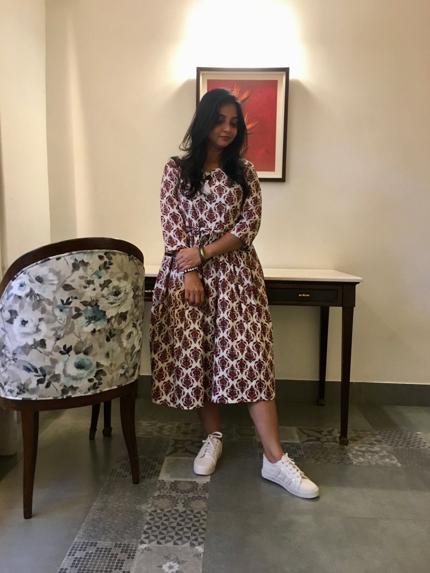 New York Style - Flared Dress - Maternity Suitable - Cream Maroon