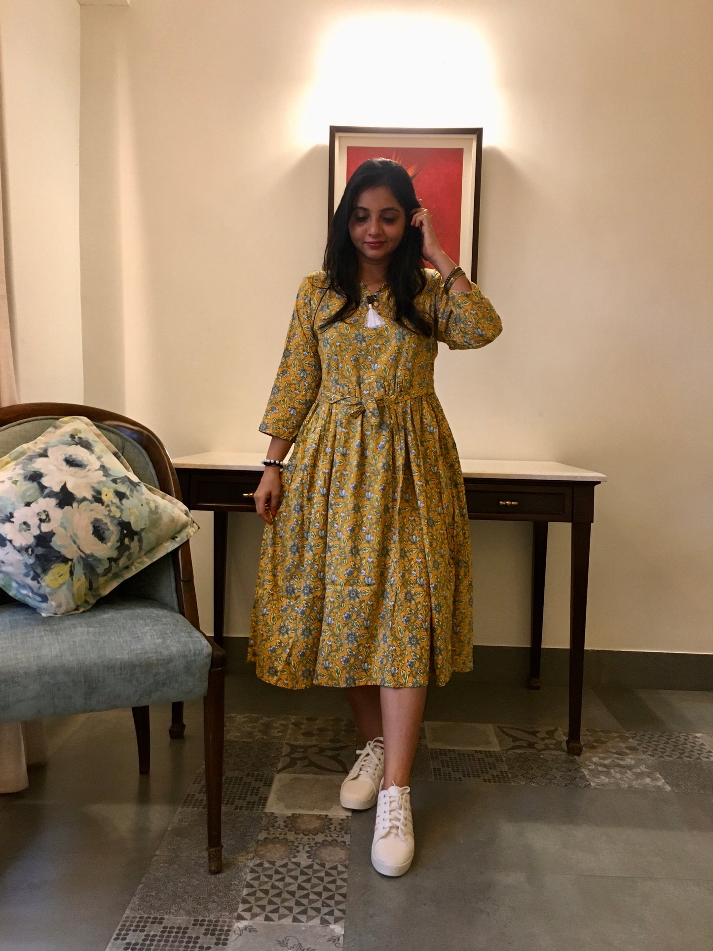 New York Style - Flared Dress - Maternity Suitable - Yellow Multi Flower Prints