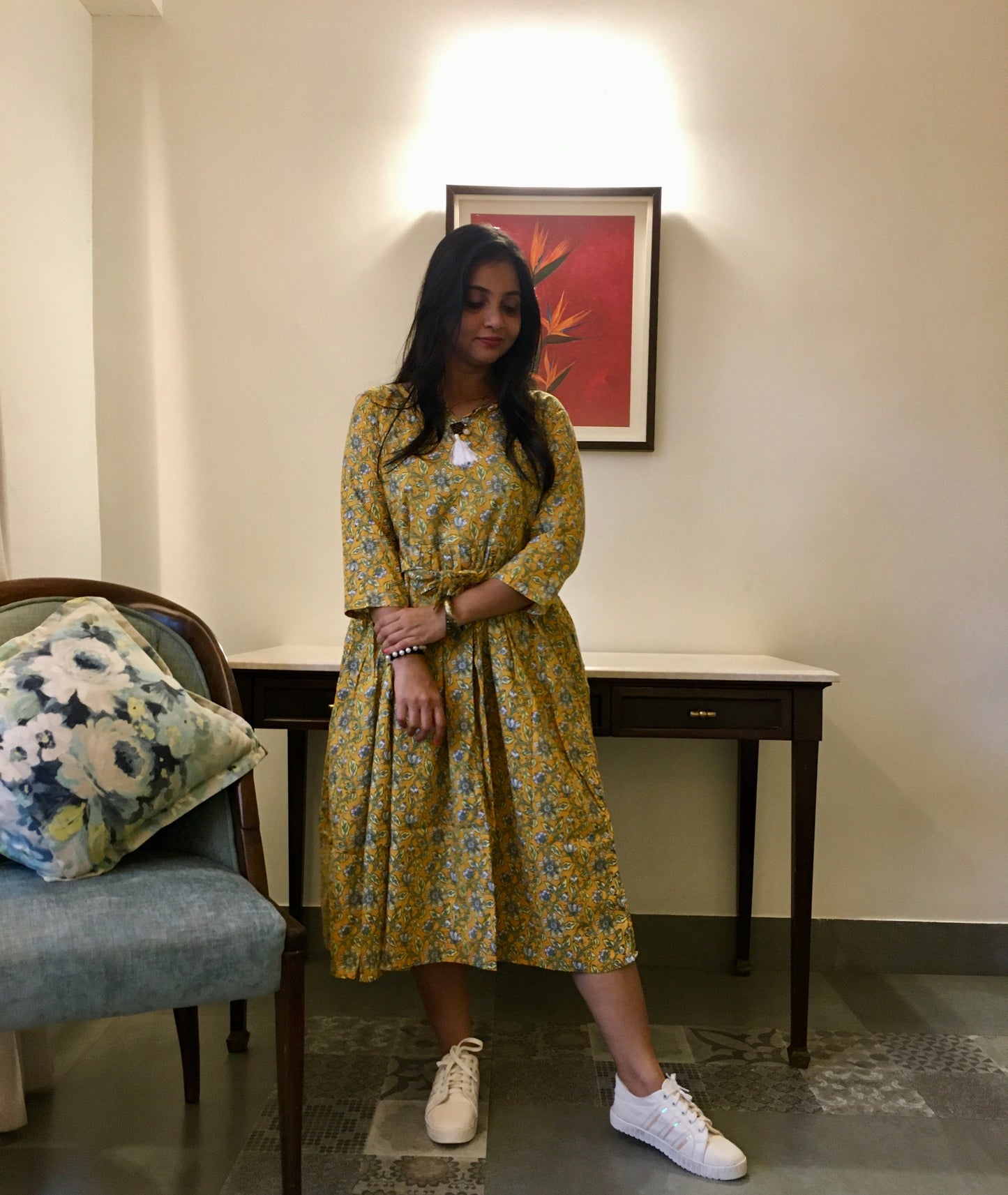 New York Style - Flared Dress - Maternity Suitable - Yellow Multi Flower Prints