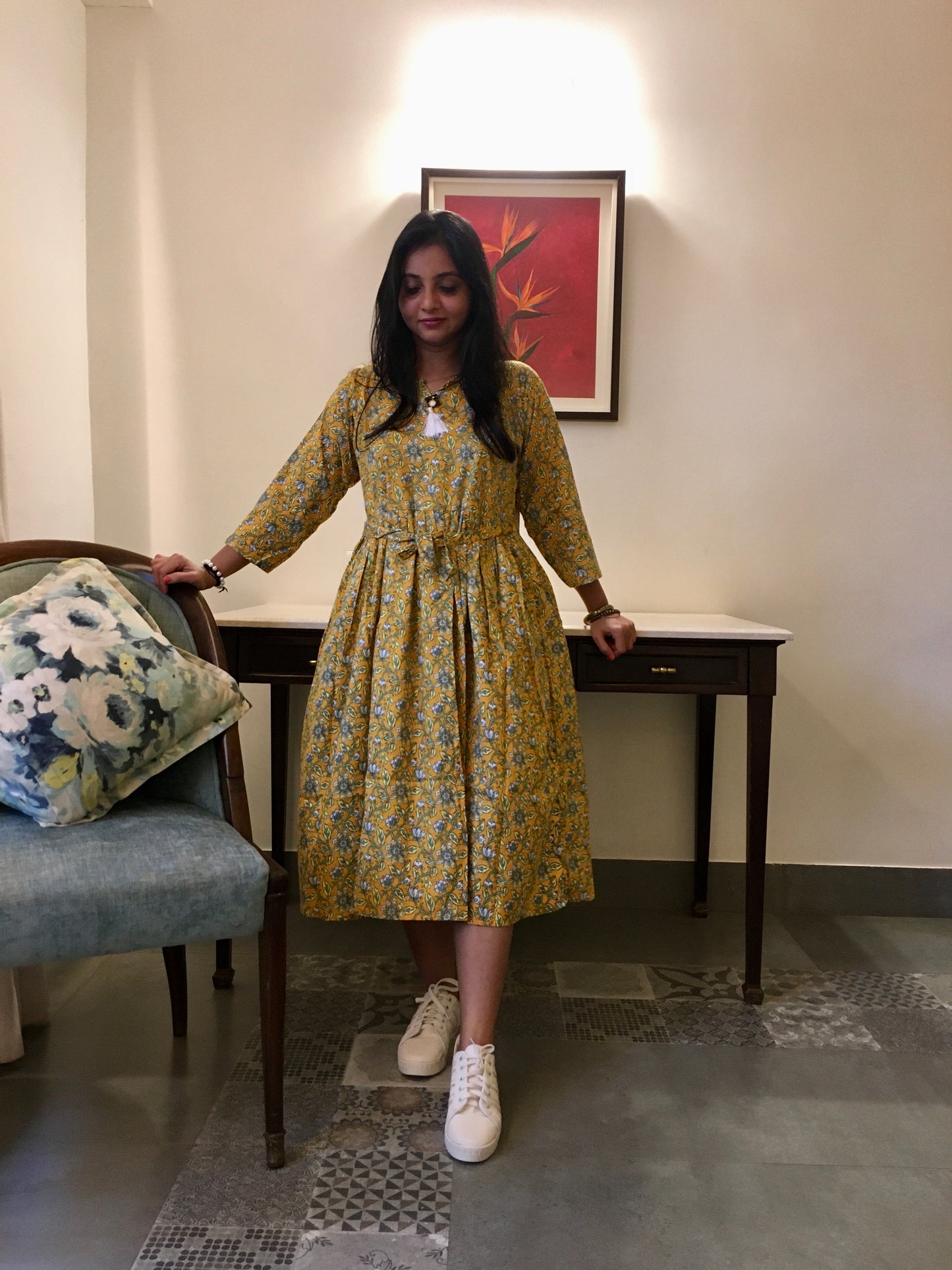 New York Style - Flared Dress - Maternity Suitable - Yellow Multi Flower Prints