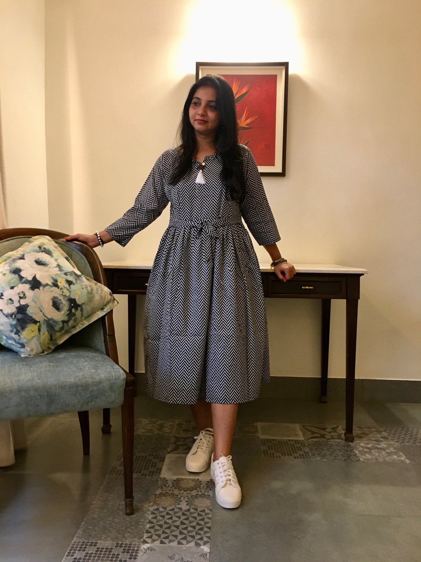 New York Style Midi - Flared - Western Dress - Black criscros