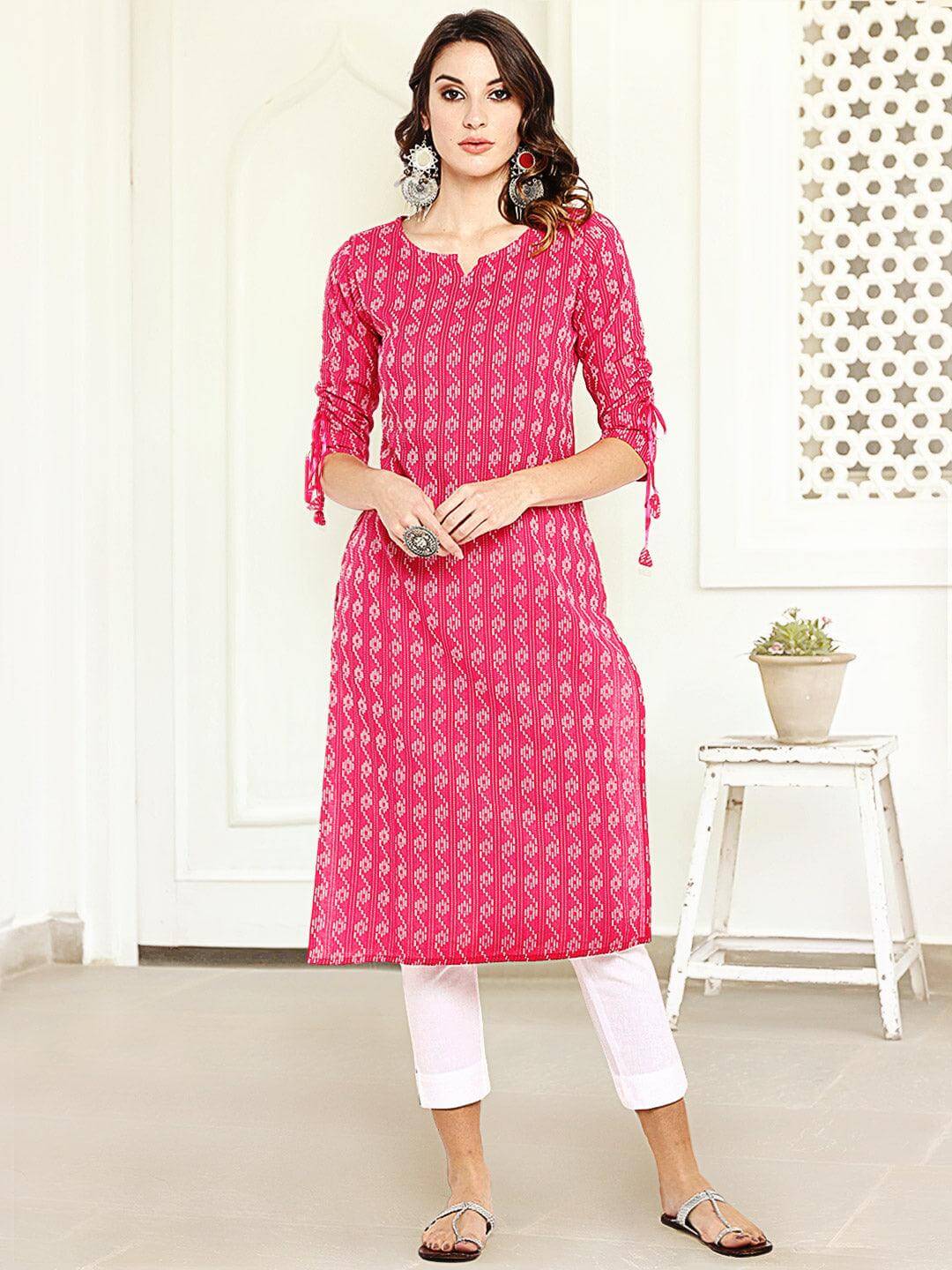 Raani Katha Cotton Kurti- Knee Length - 3405