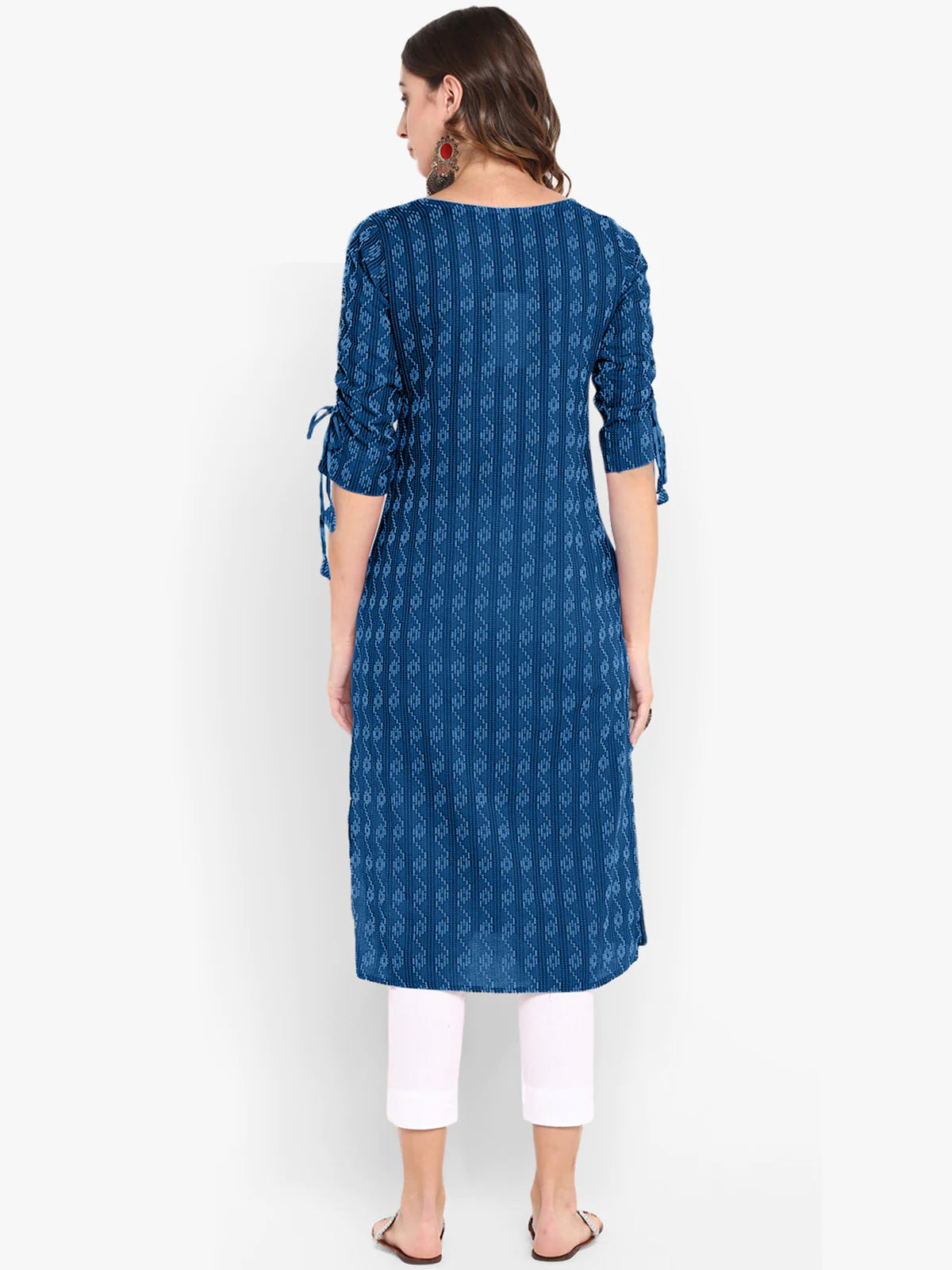Blue Katha work Cotton Kurti- Knee Length - 3567