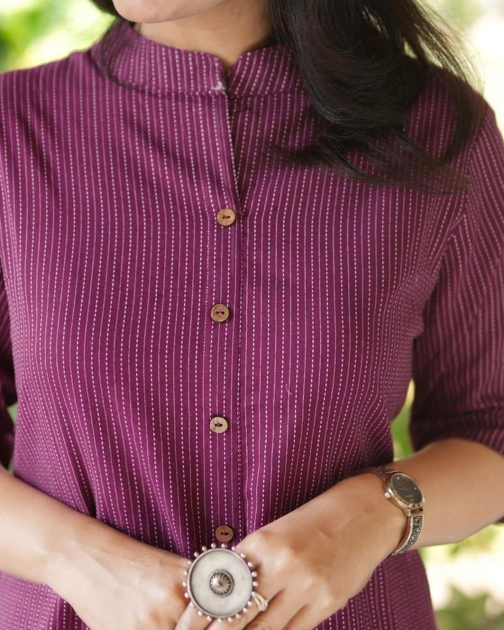 Katha Work - Purple - Cord Set - Pure Cotton