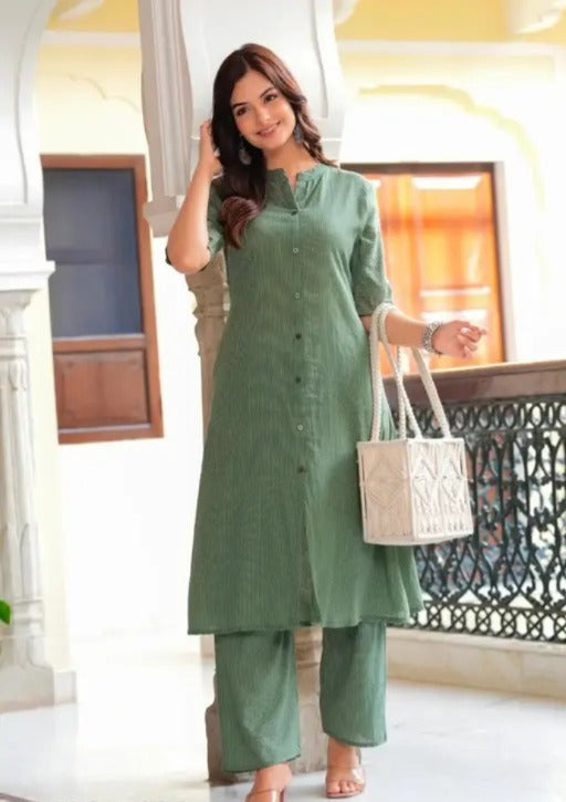 Katha Work - Green - Cord Set - Pure Cotton