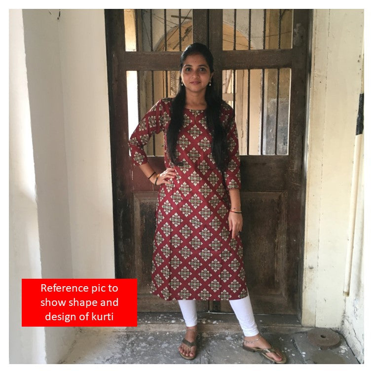 Knee Length Kurti - Pure Cotton - Blue white Dots