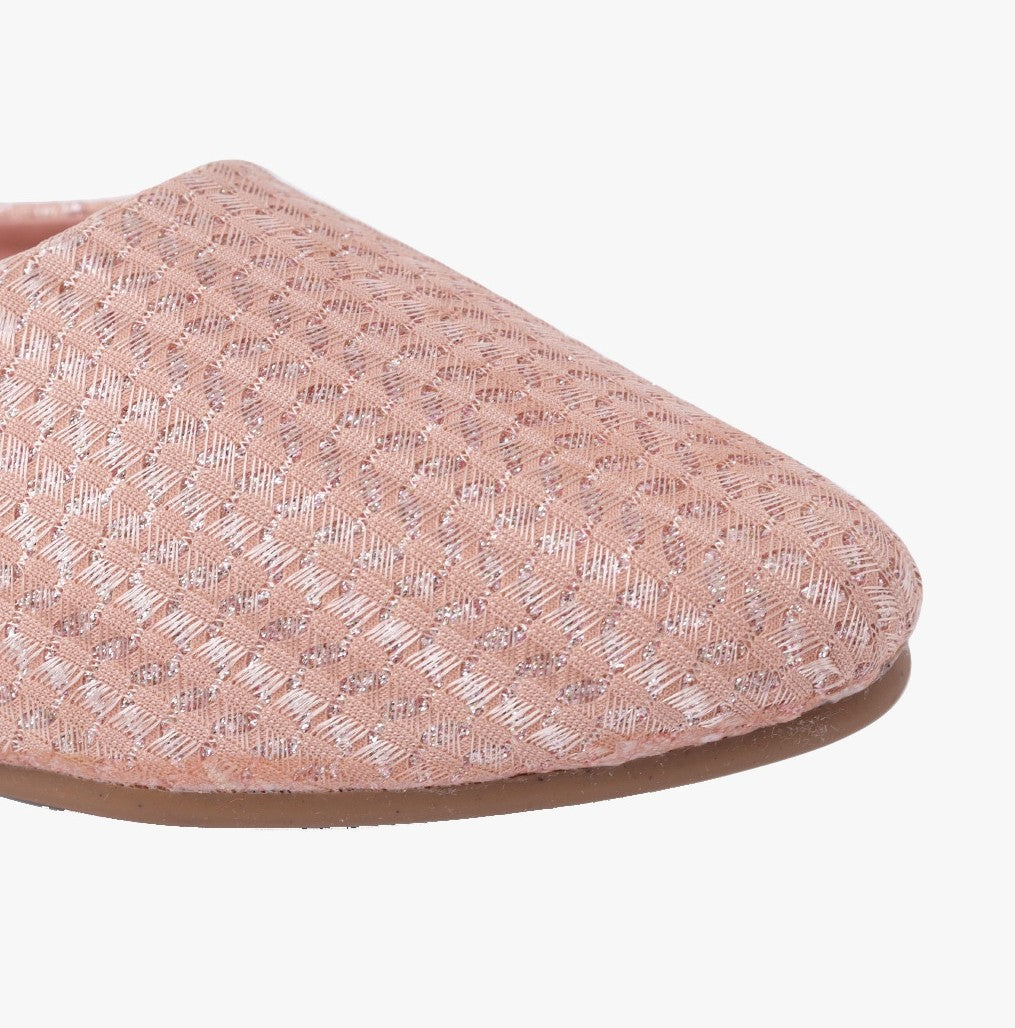 Women Pink Textured Leather Ethnic Flats